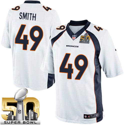 Youth Elite Dennis Smith Super Bowl L Nike Jersey White Road - #49 NFL Denver Broncos